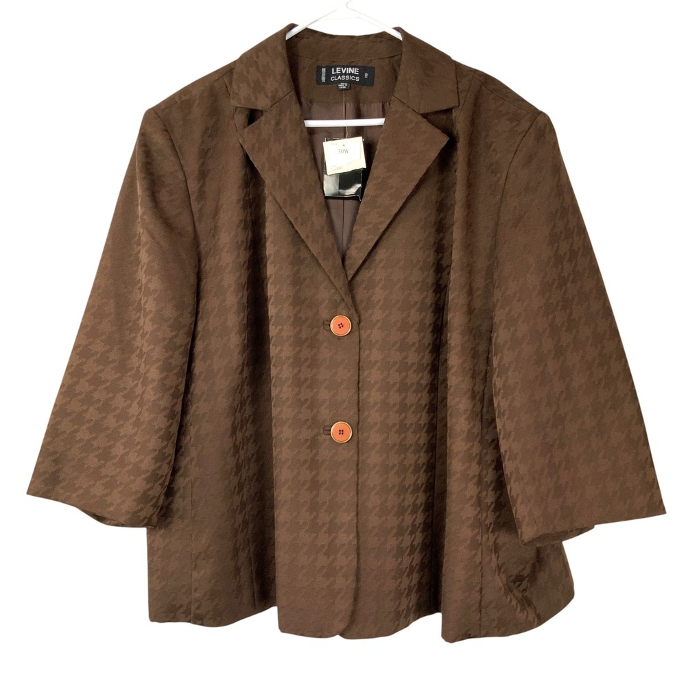 Levine Classics Brown Houndstooth Blazer 30W Button Notch Lapel 3/4 Sleeve